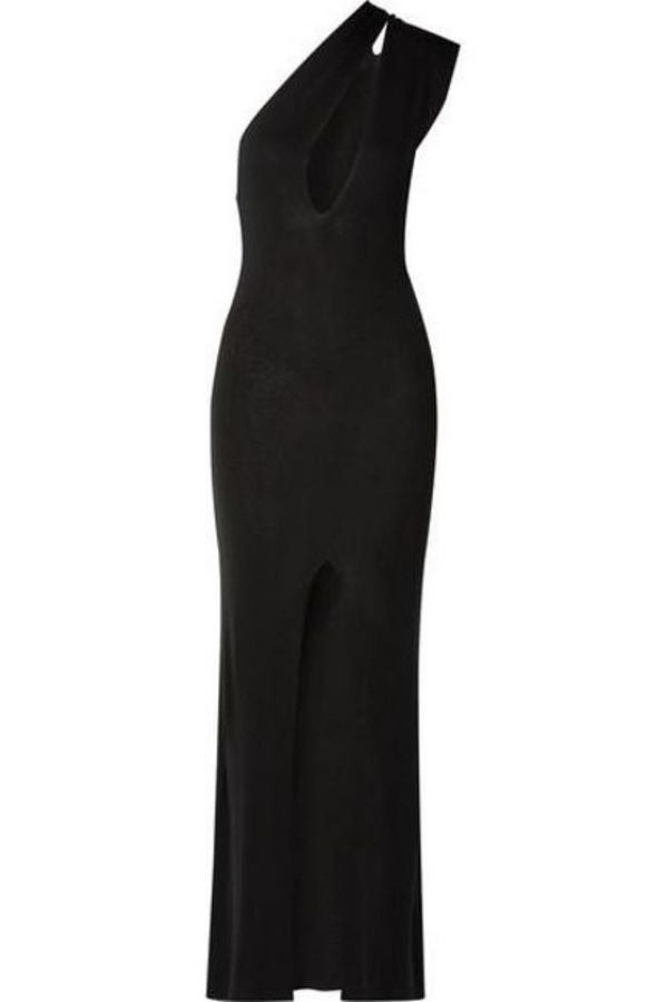 Black Azur Jacquemus  One-shoulder Cutout Knitted Maxi Dress