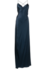 Navy Blue Michelle Mason Silk Satin Wrap Maxi Dress
