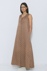 Brown '60S Guilted Vintage Maxi Dress