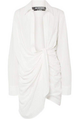 Ivory Jacquemus Bahia Draped Knotted Cotton And Linen-blend Mini Dress