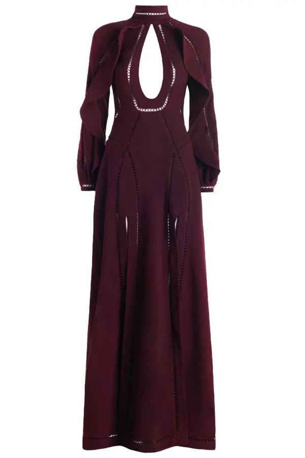 Burgundy Zimmermann Rhythm Molded Wool Maxi Dress - Item for sale