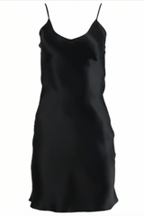 Black Silk-Satin Bias Cut Midi Slip-Dress
