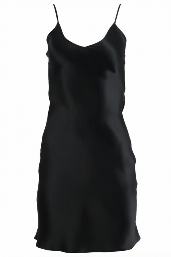 Black Silk-Satin Bias Cut Midi Slip-Dress