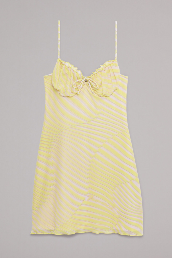 Yellow Wave Print Balconette Mini Dress