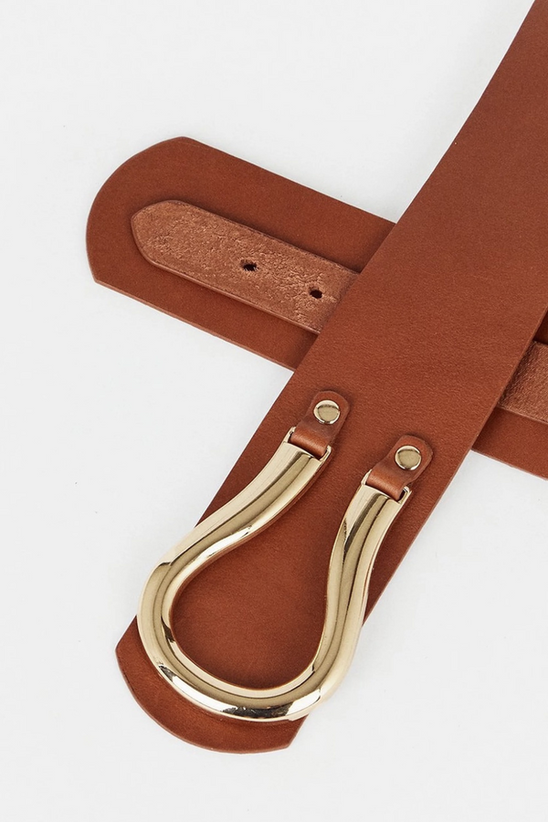 Tan Leather Hardware Detail Waist Belt