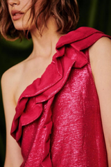 Red Cyanna asymmetrical neckline mini dress