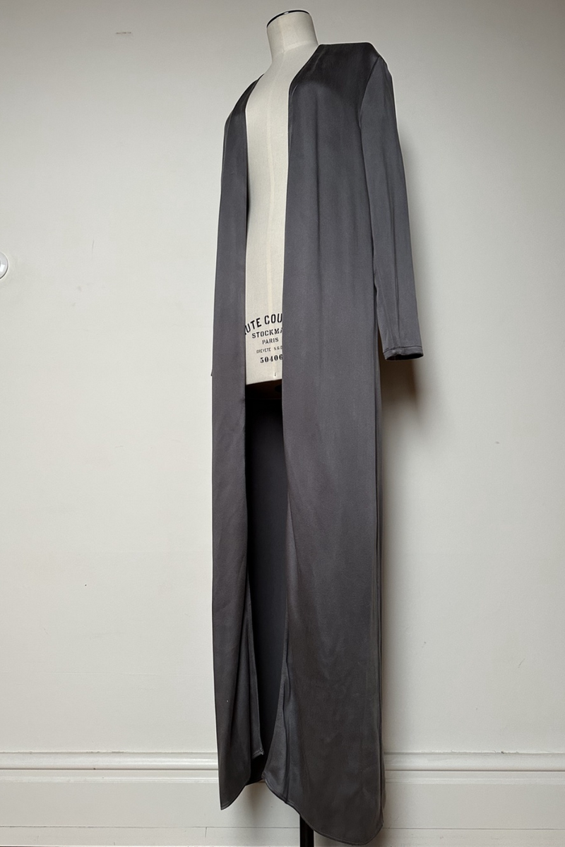 Anthracite Grey Silk-Satin Bias-Cut Maxi Slip-Dress With Matching Coat