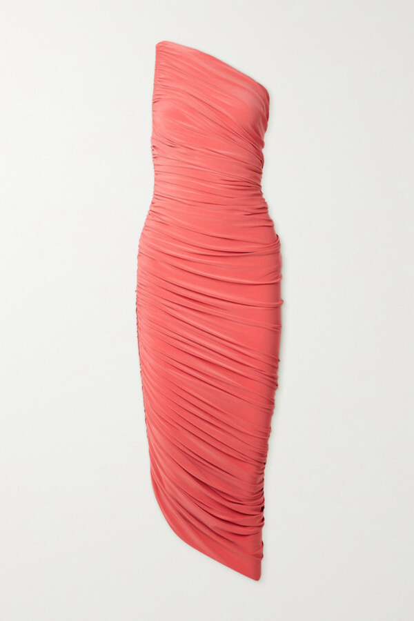 Pink Diana One-shoulder Ruched Stretch-jersey Midi Dress