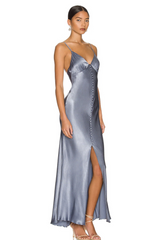 Metallic Grey La Luna Bias Slip Midi Dress