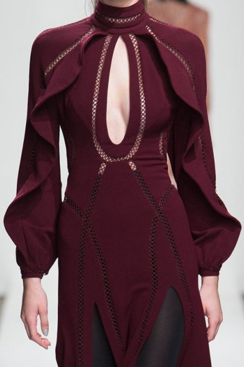 Burgundy Zimmermann Rhythm Molded Wool Maxi Dress - Item for sale