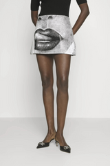 Grey Lips Graphic Mini Skirt
