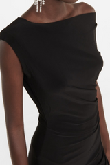 Black Asymmetric Sleeveless Maxi Dress