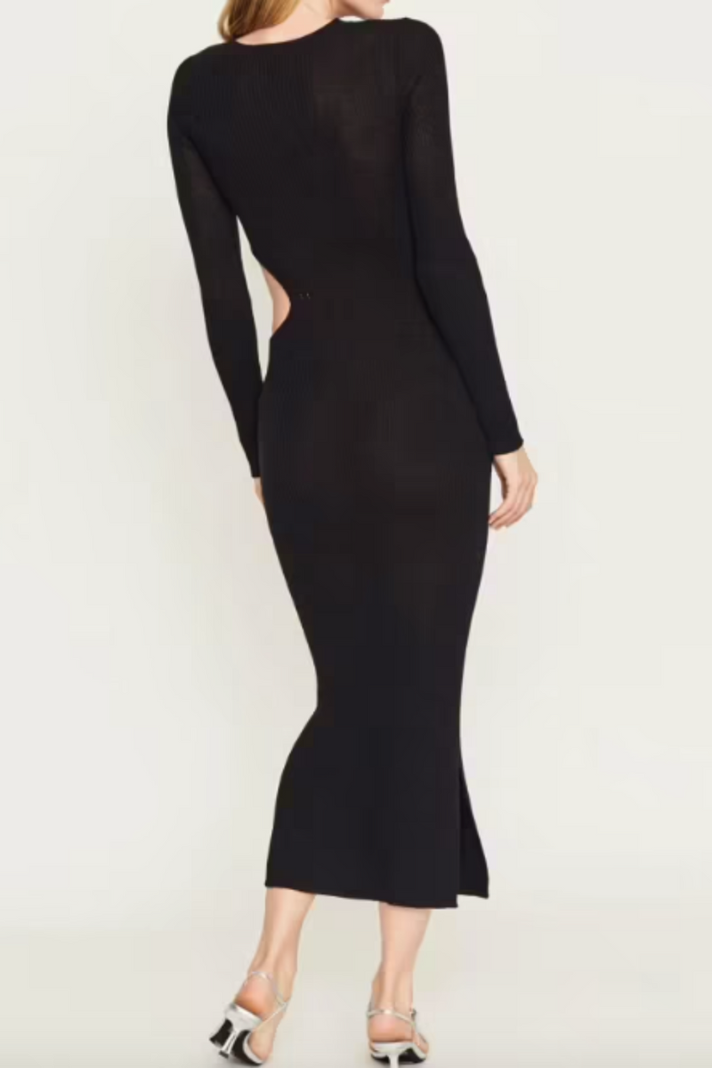 Black Marcelle Knitted Midi Dress With Cut-out