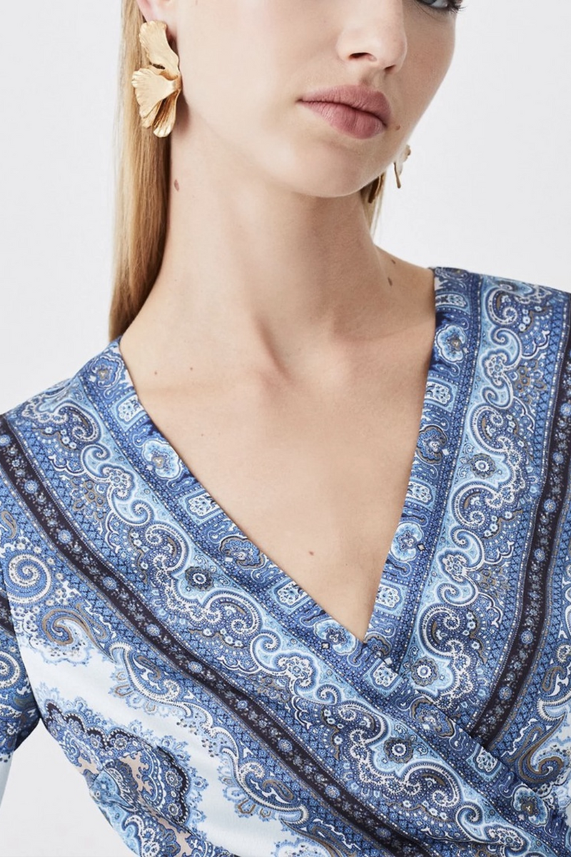 Multi Colored Scarf Printed Hammered Woven Wrap Top