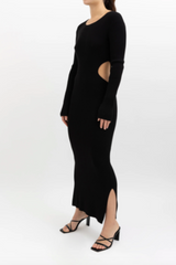 Black Marcelle Knitted Midi Dress With Cut-out