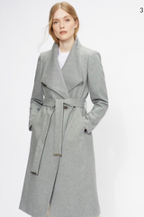 Grey Wool Wrap Midi Coat