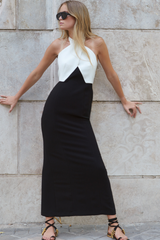 Black & white halter maxi dress