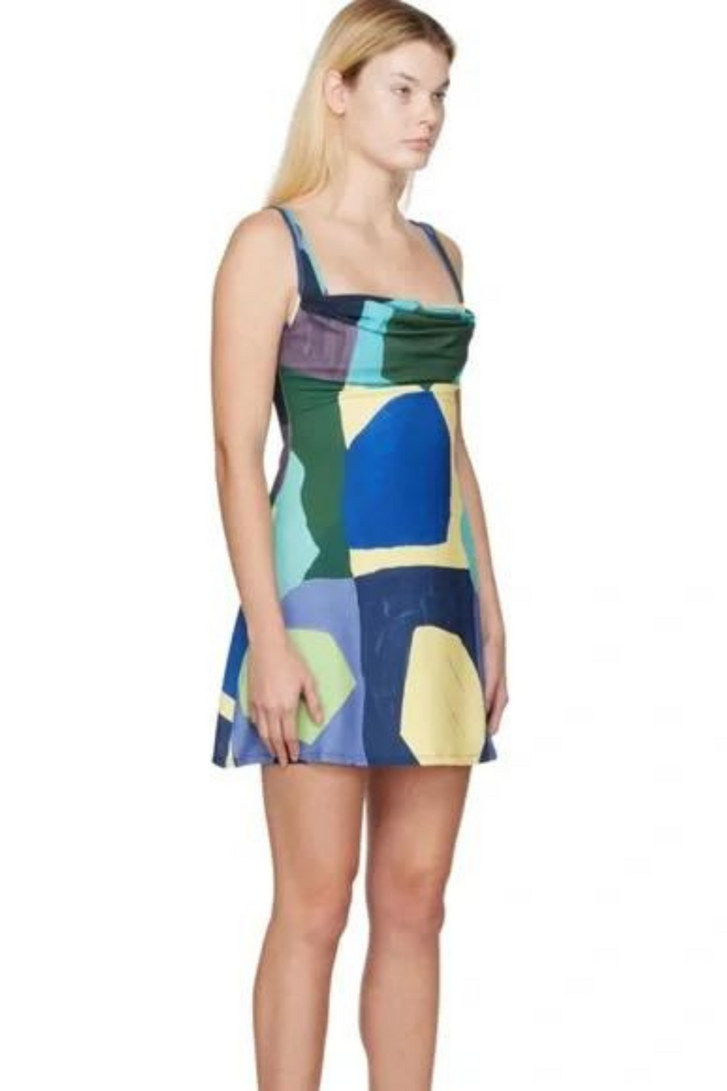 Multi Color Patterned Corset Mini Dress