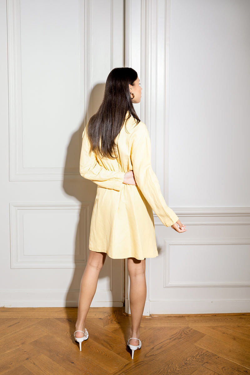 Yellow ruched twill mini dress - Item for sale