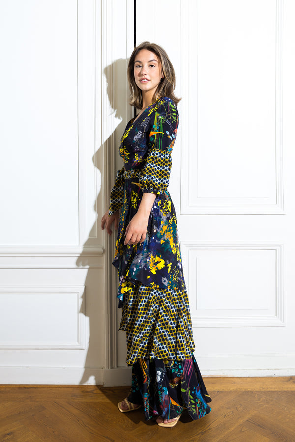 Multi colored silk maxi dress