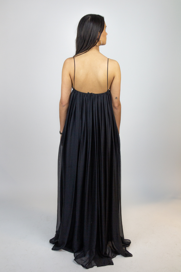Black see-through plisse maxi dress with lace bustier - Item for sale