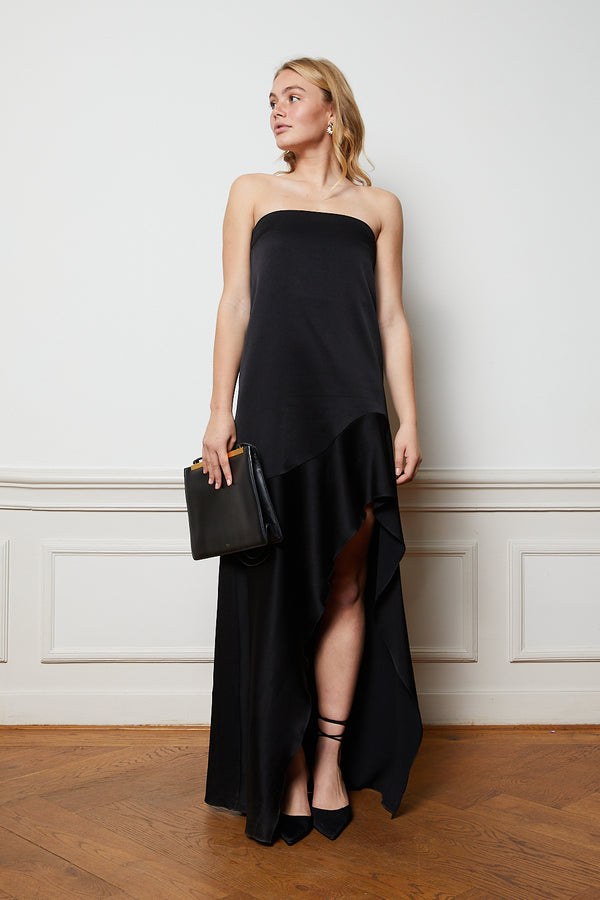 Black strapless maxi dress with silk details - Item for sale