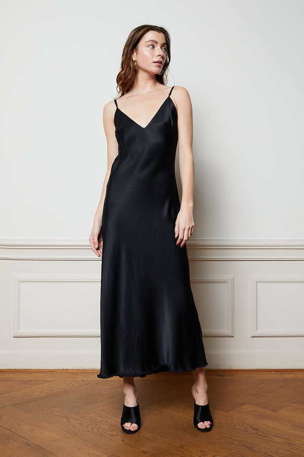 Black silk midi dress with distressed hem - Item for sale