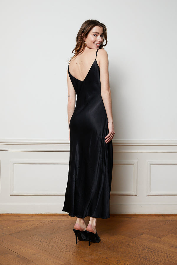 Black silk midi dress with distressed hem - Item for sale