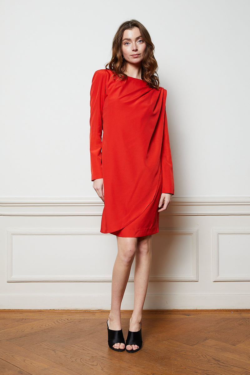 Red dress with drape shoulder detail and lower back - Item for sale