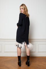 Black midi dress with white feathers - Item for sale