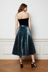 Black and blue printed midi skirt