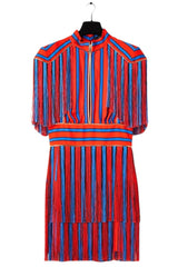 Red & Blue Fringe Mini Dress