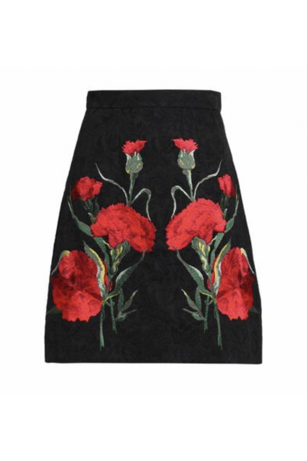 Black flower embroidered skirt