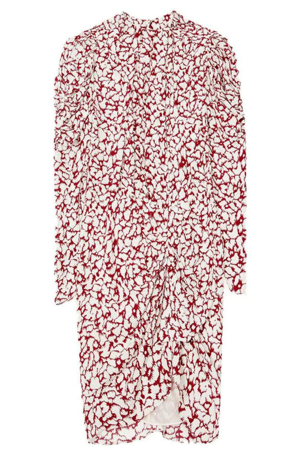 Red and white printed dress w. long sleeves - this dress is for sale