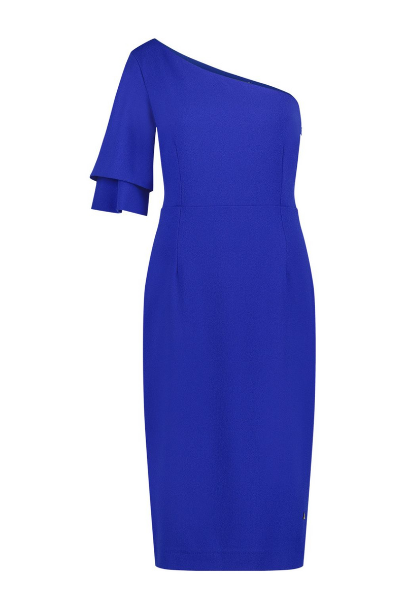 Blue one shoulder midi dress