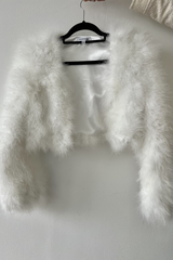 White cropped feather jacket