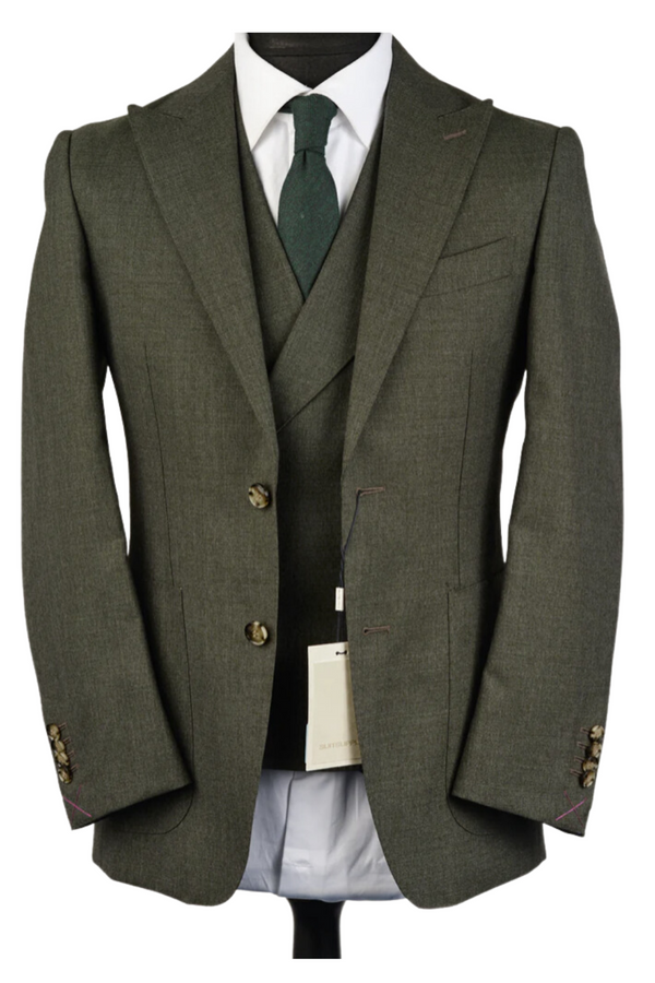 Dark green suit with double breasted waistcoat in a 3-piece set