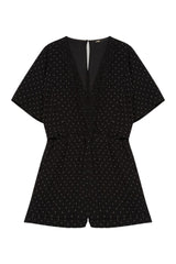 Black dotted crepe playsuit
