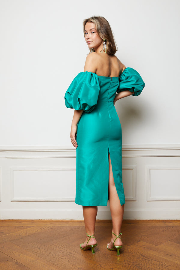 Green midi dress with puffer sleeves - Item for sale