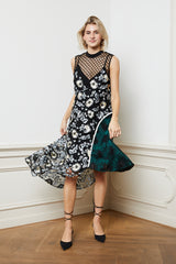 Black lace and flower midi dress
