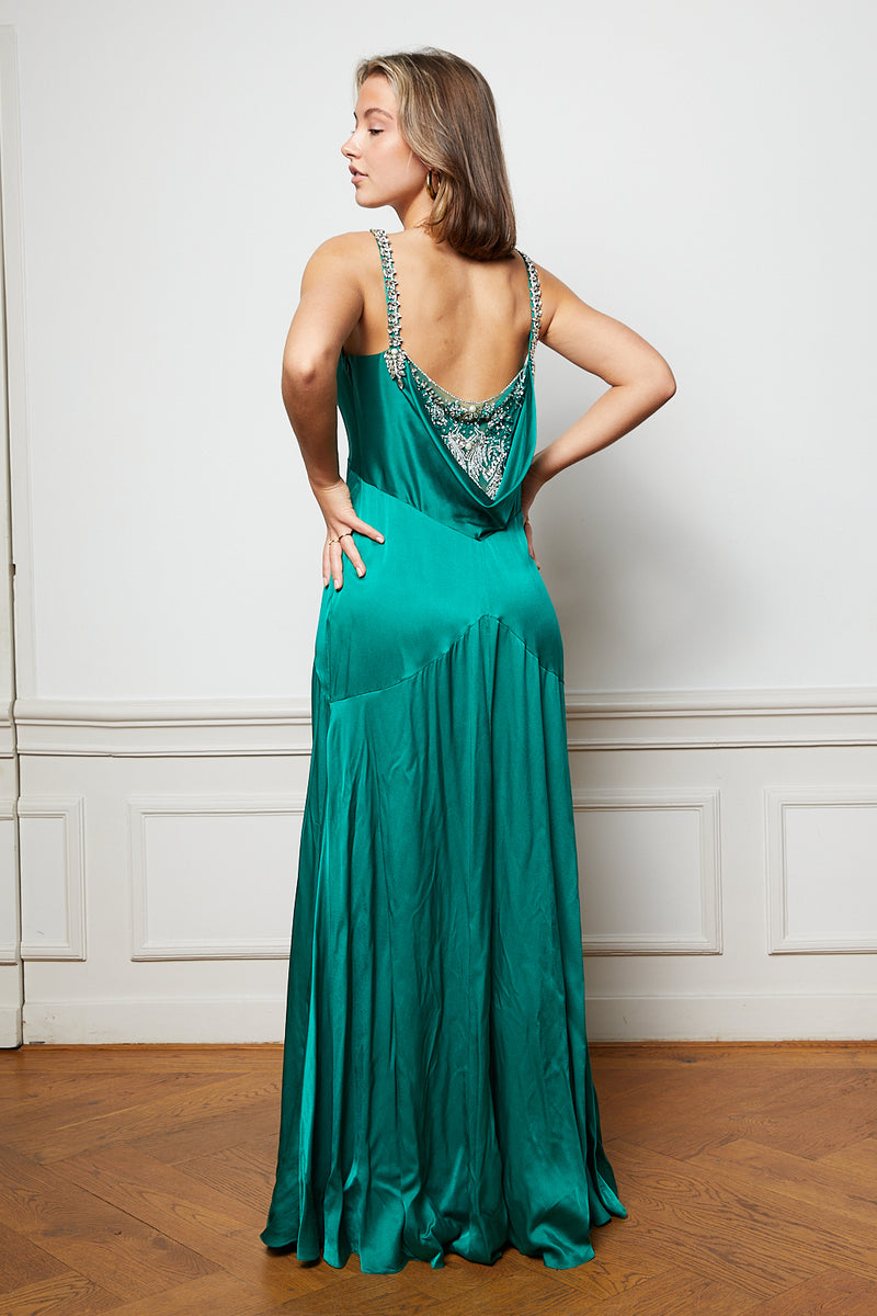 Green gown with strass back