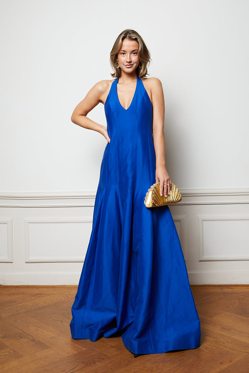 Blue halterneck maxi dress