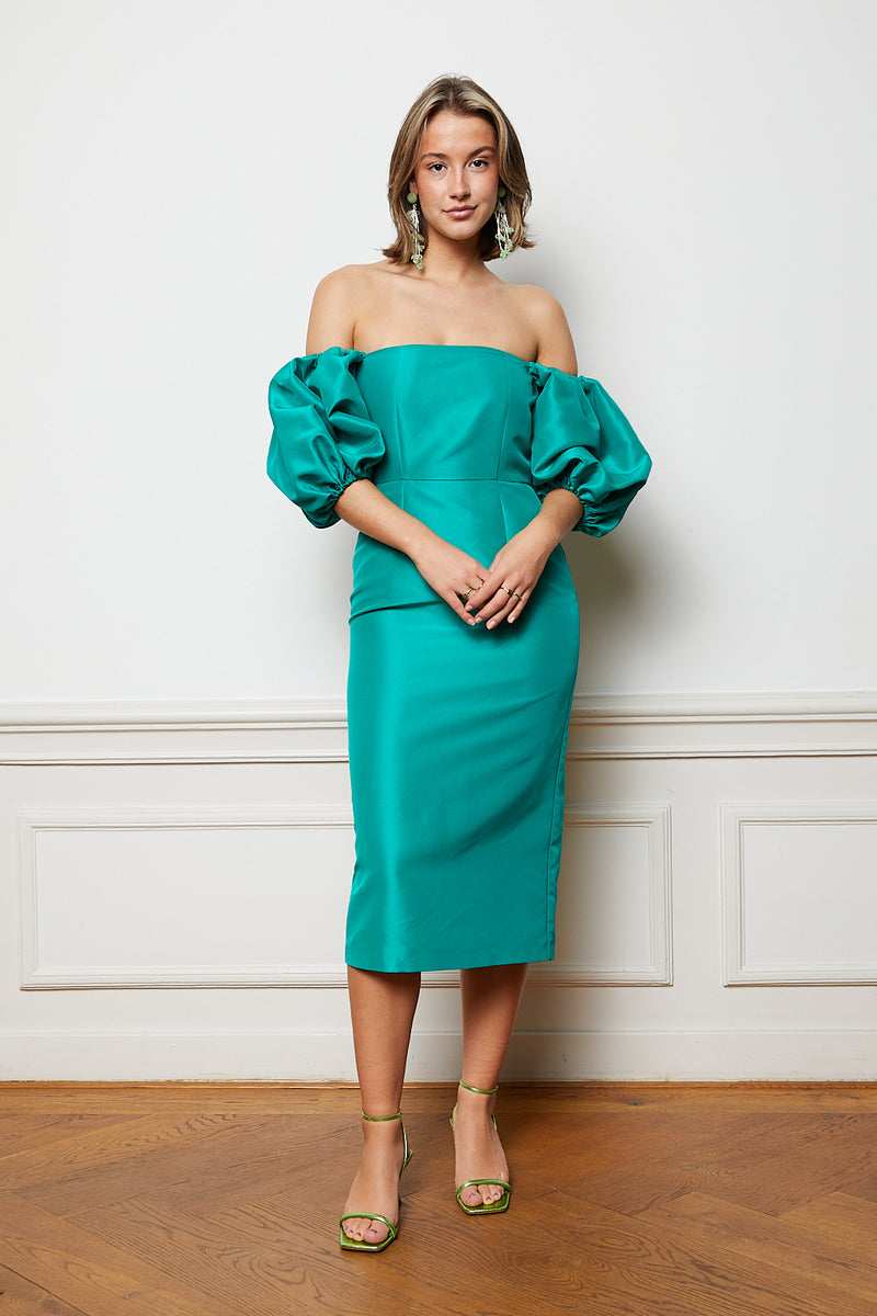 Green midi dress with puffer sleeves - Item for sale
