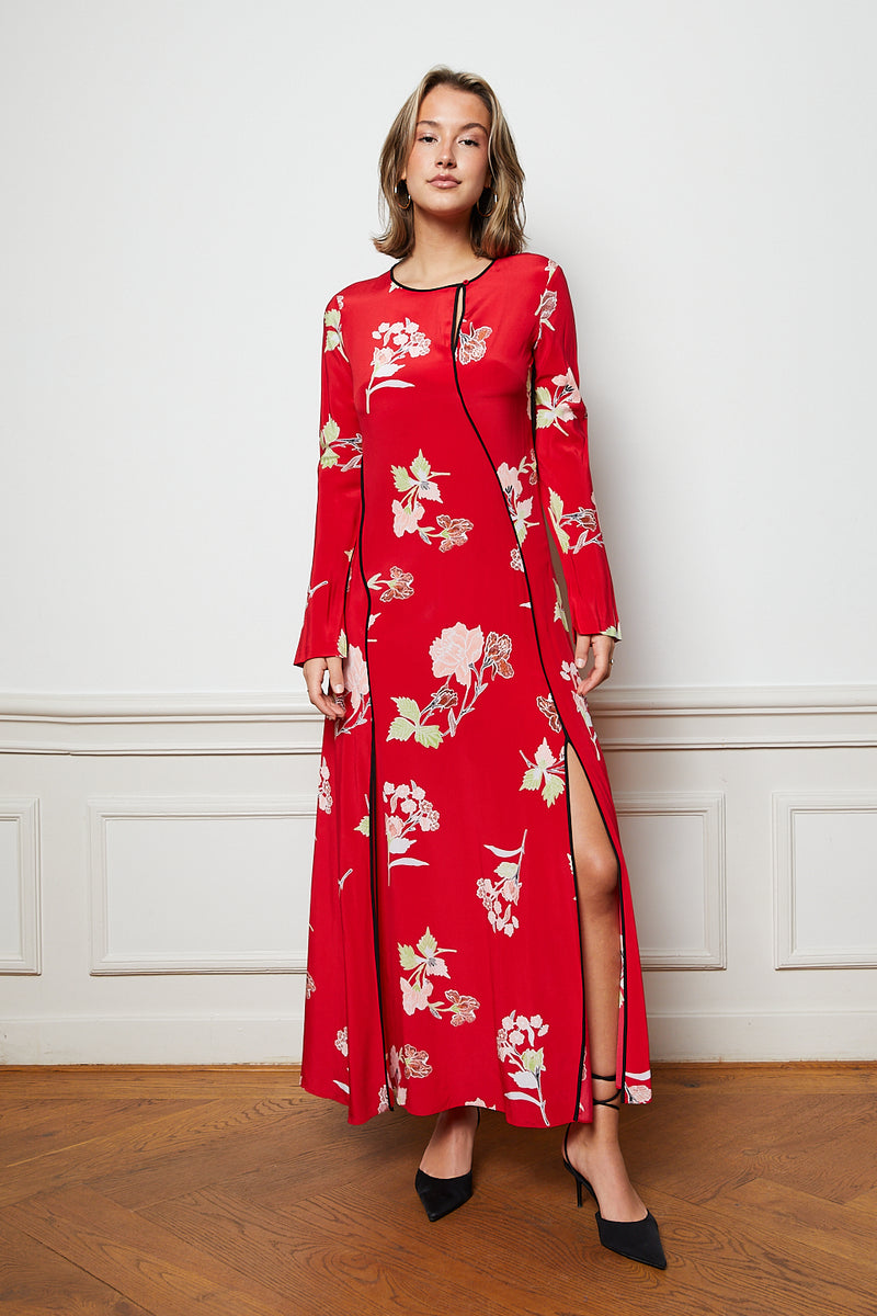 Red Chinoise maxi dress with splits