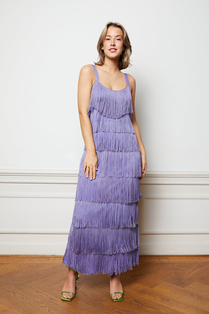 Purple fringe flapper dress
