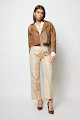 Light Brown Grained Leather Cropped Oversize
