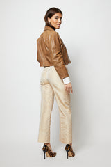 Light Brown Grained Leather Cropped Oversize