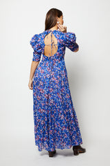 Blue floral maxi dress with open back