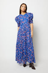 Blue floral maxi dress with open back