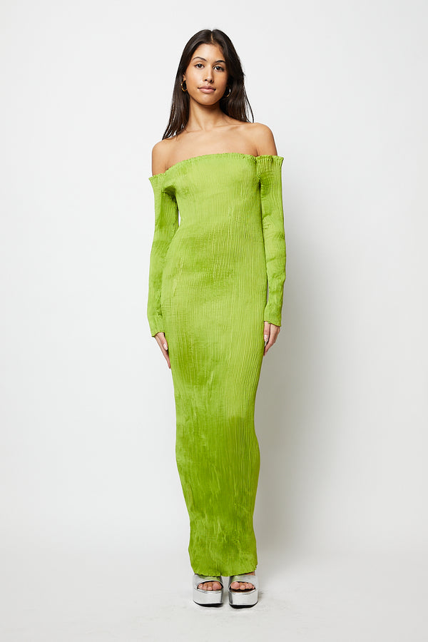 Green plisse maxi dress